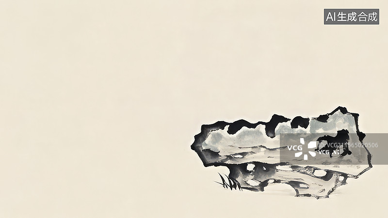 【AI数字艺术】水墨画右下1抽象水墨画中的岩石图片素材
