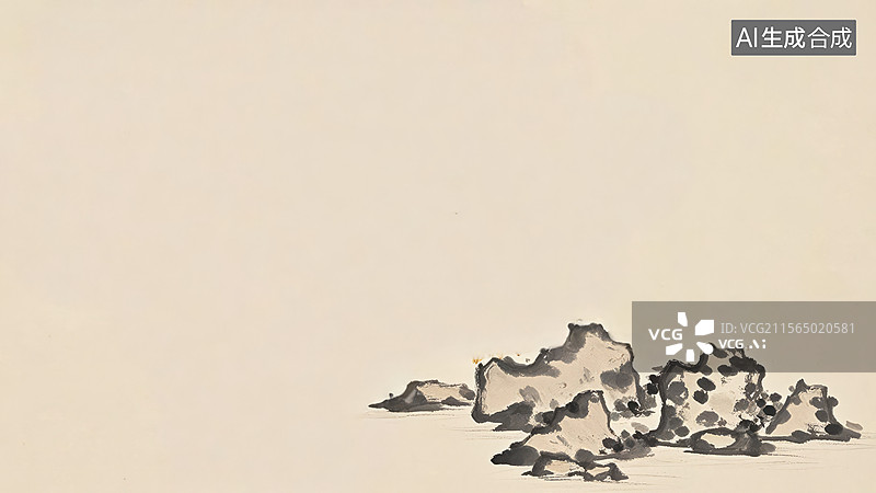 【AI数字艺术】水墨画右下1水墨画中的岩石景观图片素材