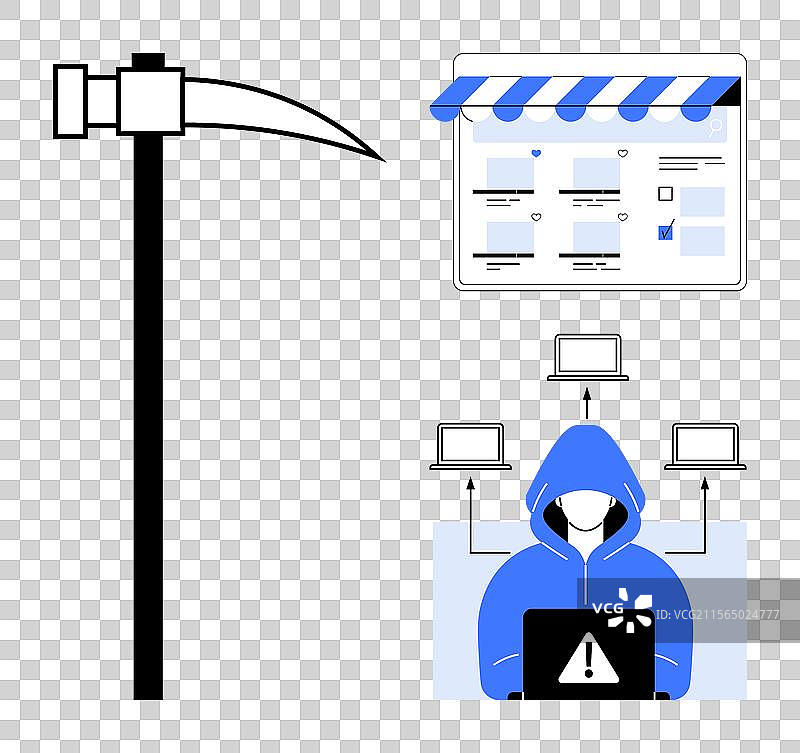 网络安全威胁概念与戴兜帽的黑客图片素材