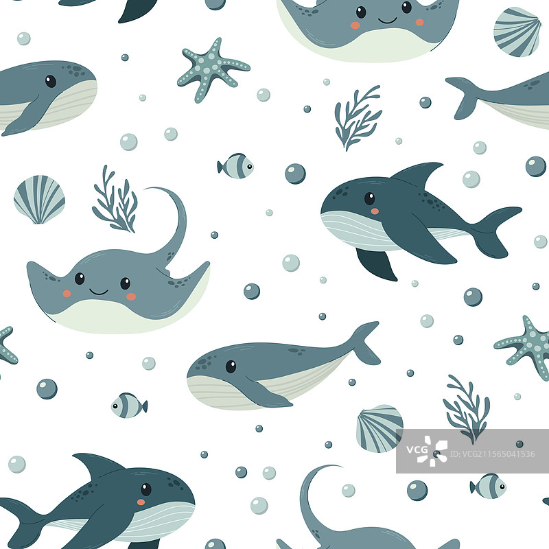 可爱的儿童背景与黄貂鱼和鲸鱼图片素材