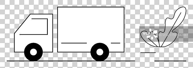 送货卡车在树叶旁边代表着图片素材