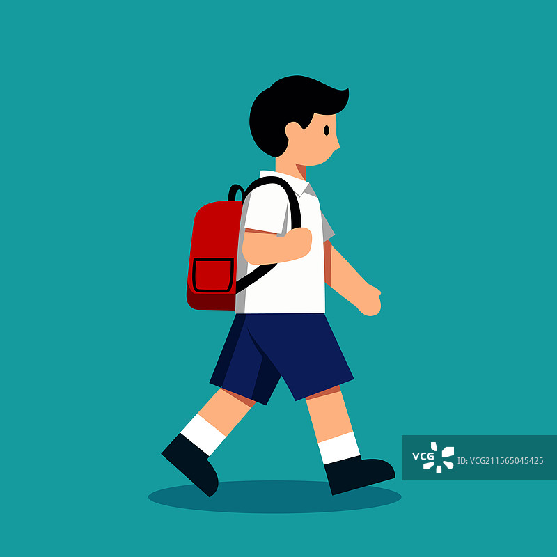 背着书包的男学生在走路图片素材