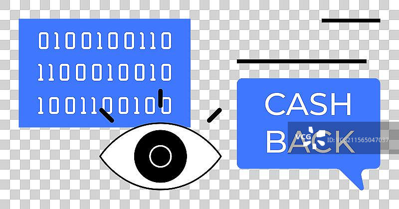 数字化的眼睛注视着二进制代码和现金返还图片素材