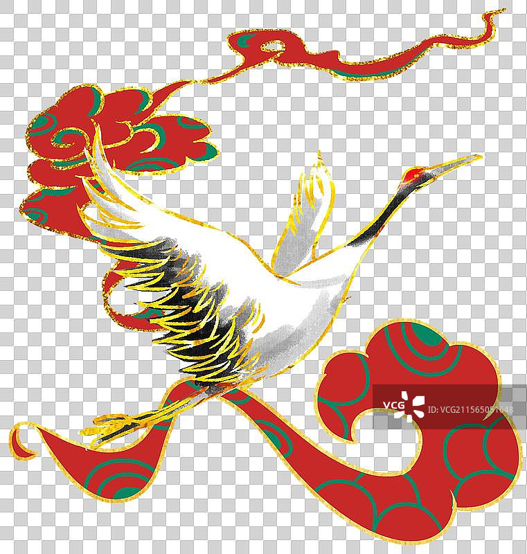 中国风新中式古风古典文化国潮祥云仙鹤飞翔吉祥图案图形丹顶鹤元素插画图片素材