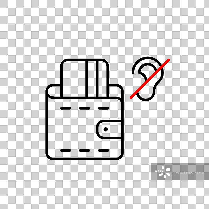 钱包里的信用卡和耳朵上划掉的“否”图片素材