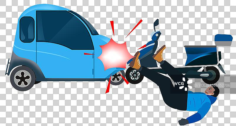 马路公路老头乐电动车骑行交通安全行驶驾驶撞击危险危害生命碰撞摔倒科普插画图片素材