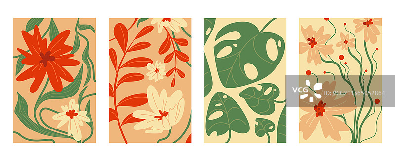 植物涂鸦花卉墙面艺术系列图片素材