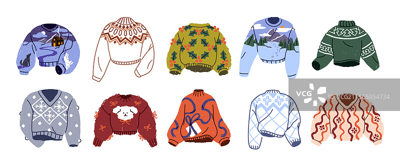 一组不同款式的丑陋圣诞毛衣图片素材