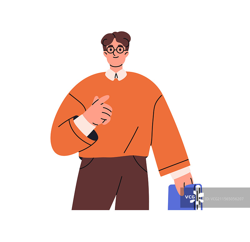 戴眼镜的快乐男孩指着你年轻人图片素材