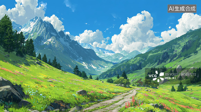 【AI数字艺术】雪山草原自然风光图片素材