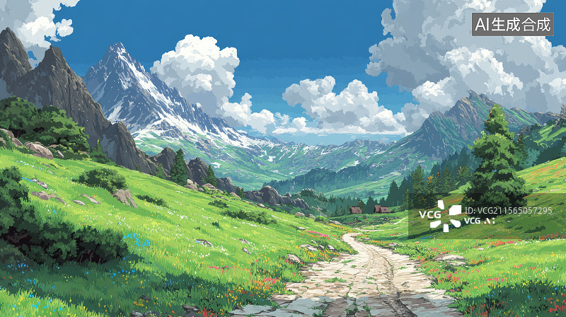 【AI数字艺术】雪山草原自然风光图片素材