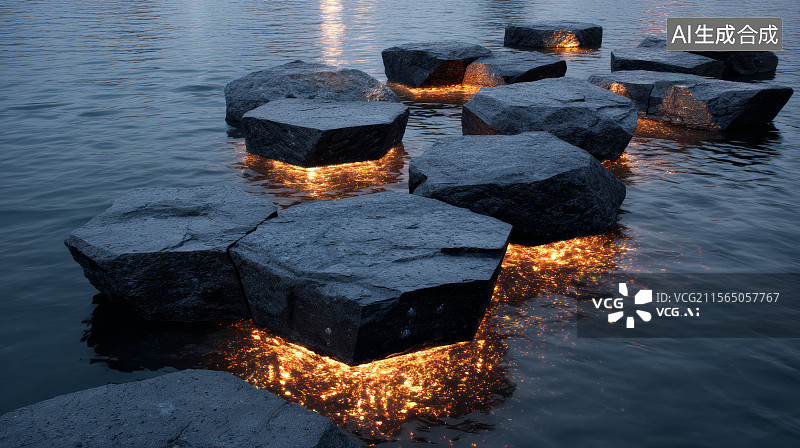 【AI数字艺术】水面上的石头图片素材
