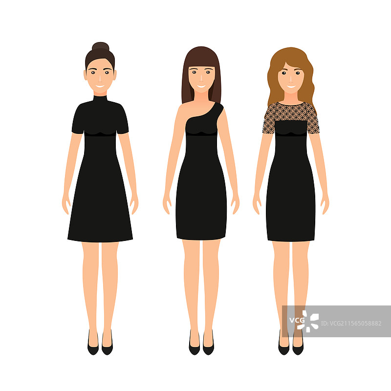 三个小黑裙在女性模特上展示图片素材