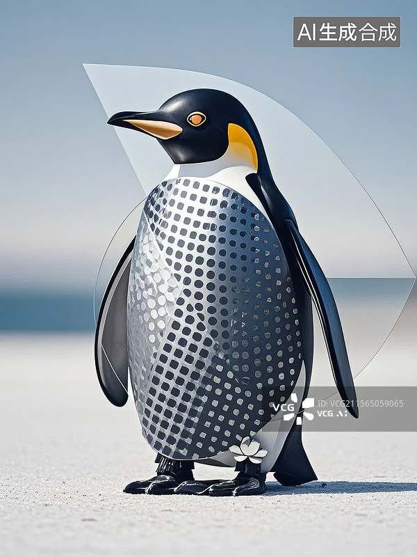 【AI数字艺术】带有几何图案的企鹅雕塑图片素材