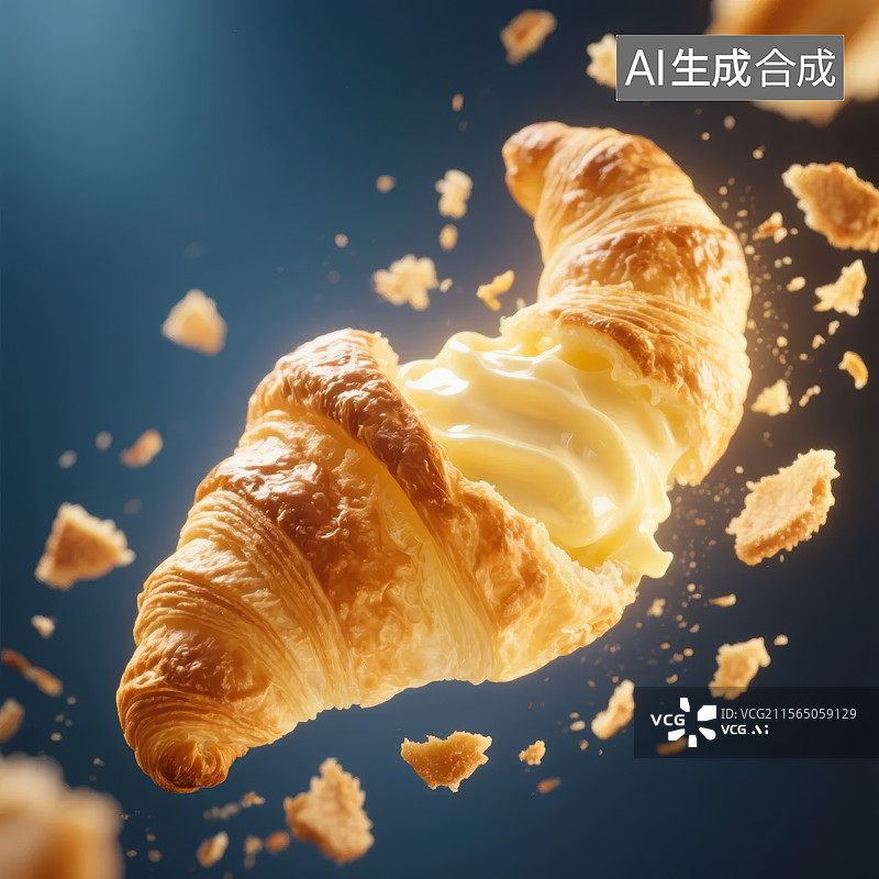 【AI数字艺术】新鲜出炉的奶油羊角面包图片素材