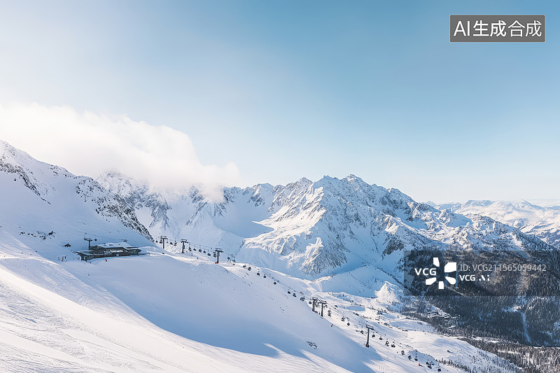 【AI数字艺术】雪山滑雪场的冬季景色图片素材