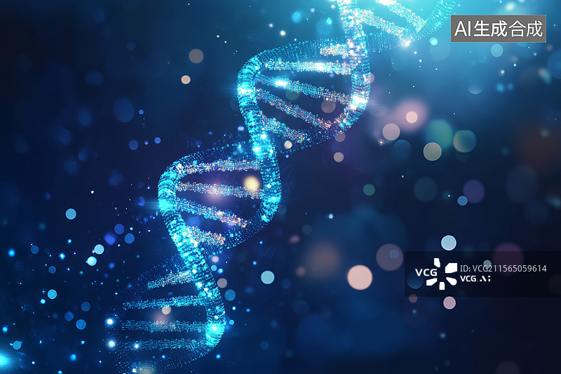 【AI数字艺术】发光的DNA双螺旋结构图片素材