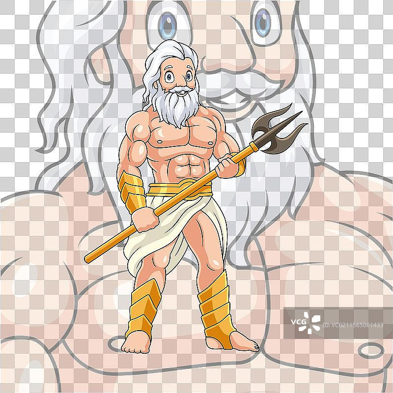 希腊神话中的海神波塞冬卡通吉祥物角色图片素材