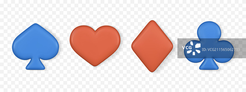 3D扑克牌符号，扑克红心，王牌，黑桃图片素材