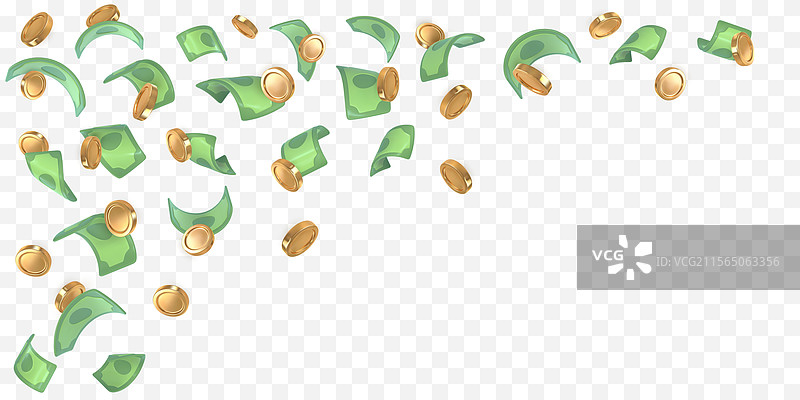 3D美元钞票和金币下落的金融场景图片素材