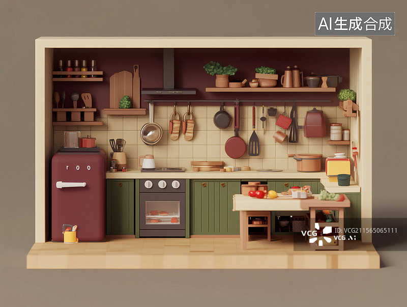【AI数字艺术】微型厨房模型展示图片素材