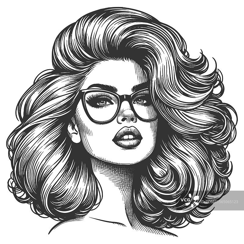 佩戴眼镜的女性与丰盈的头发雕刻图片素材