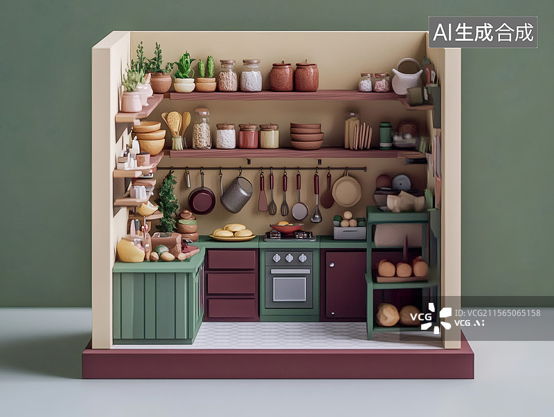 【AI数字艺术】微型厨房模型展示图片素材