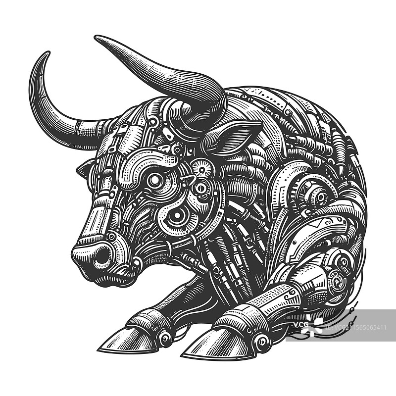 赛博牛蒸汽朋克机械雕刻图片素材