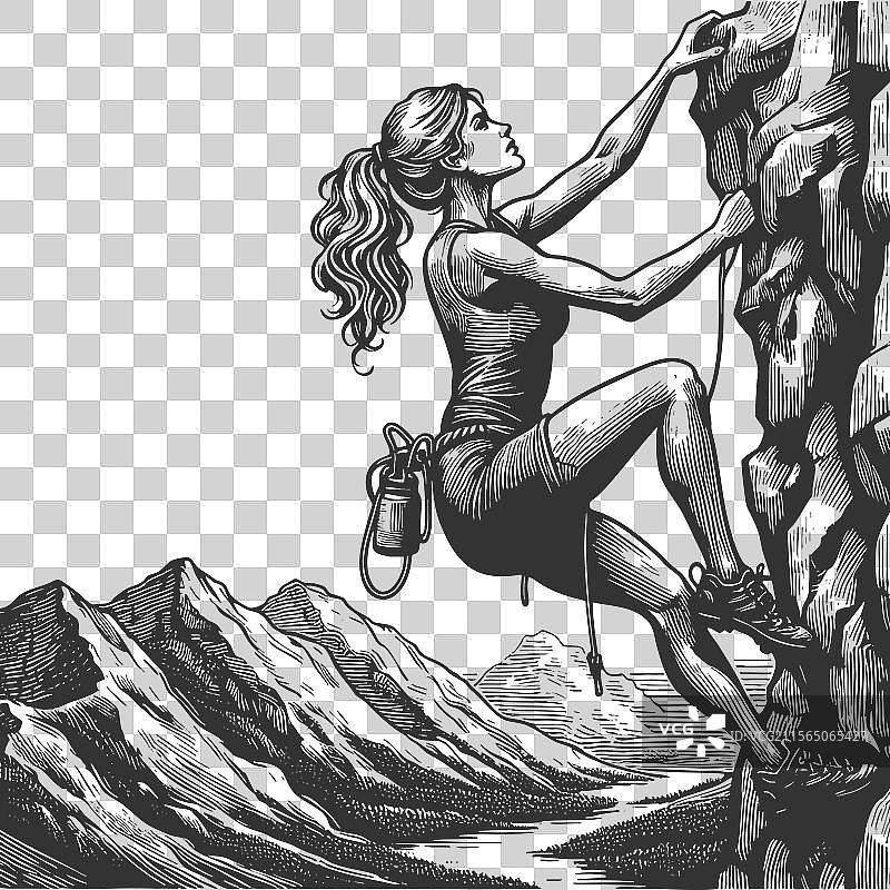 女性攀岩雕刻图片素材