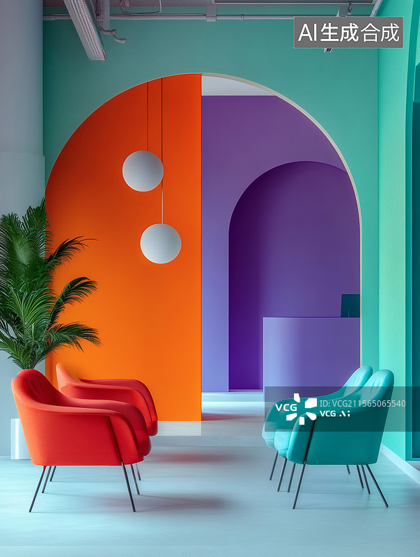 【AI数字艺术】色彩斑斓的现代室内设计图片素材