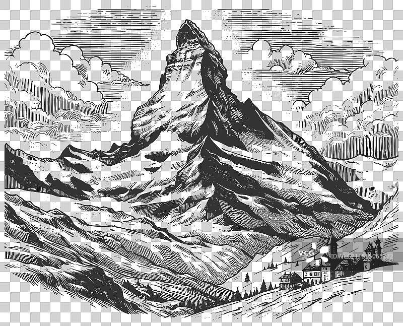 马特洪峰山的雕刻图片素材