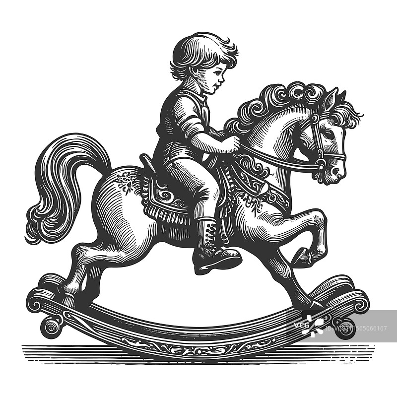 男孩骑着摇马图片素材