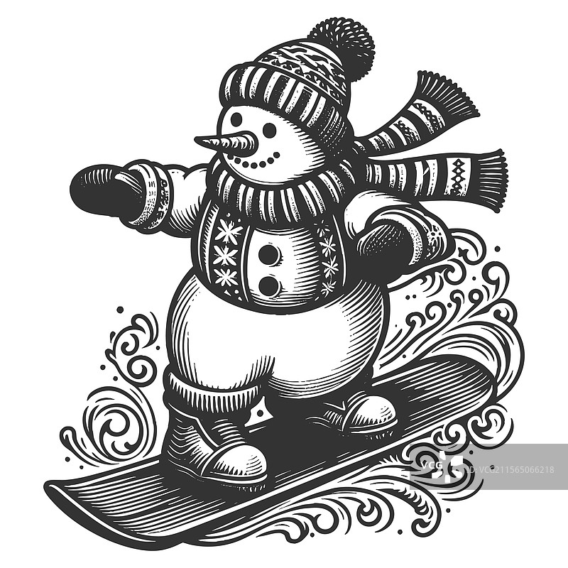 snowman snowboarding winter holiday图片素材
