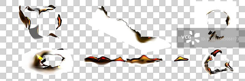 烧焦的纸边缘，伴有火焰和黑色灰烬图片素材