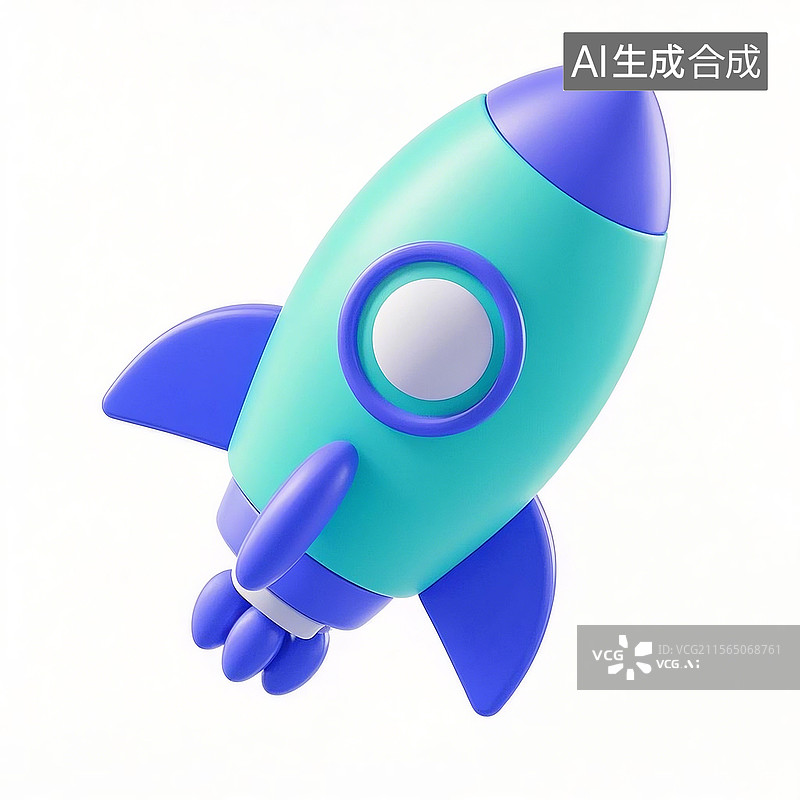【AI数字艺术】3D蓝绿配色卡通火箭图片素材
