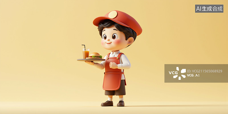 【AI数字艺术】3D卡通餐厅服务员图片素材