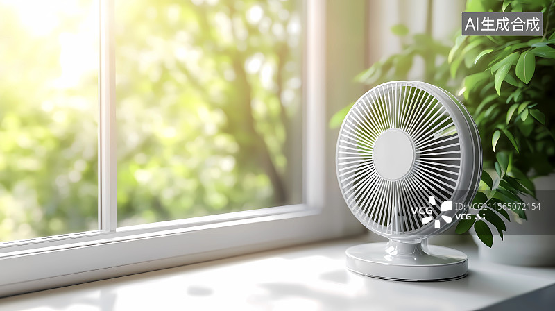 【AI数字艺术】夏天桌面上的电风扇图片素材
