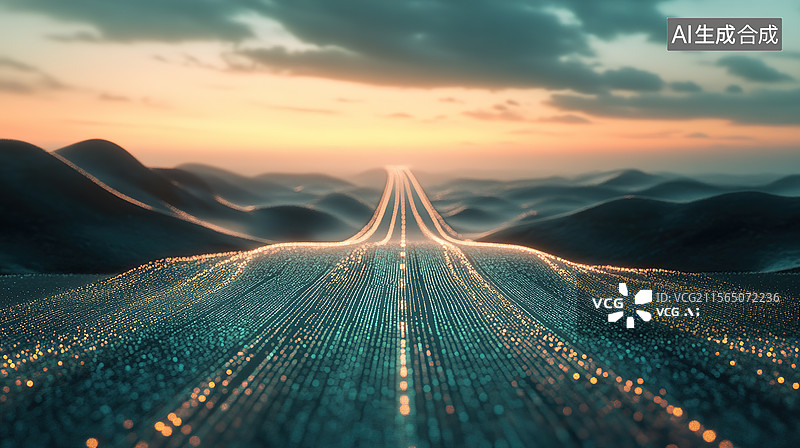 【AI数字艺术】未来科技智能化路网可充电公路概念插画图片素材