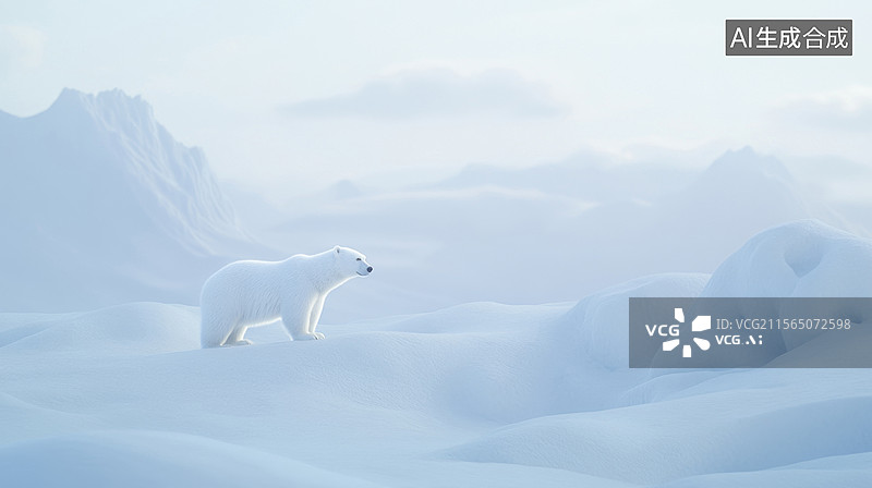 【AI数字艺术】北极冰原雪地里的北极熊图片素材