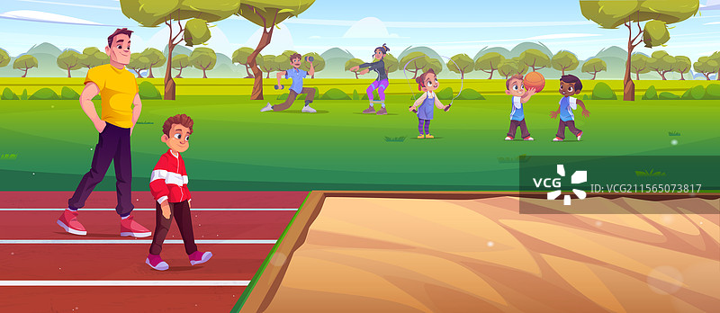 父亲和儿子在公园进行运动员跳跃训练图片素材