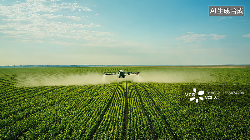 【AI数字艺术】广阔的农田上无人机在喷洒农药防治病虫害图片素材