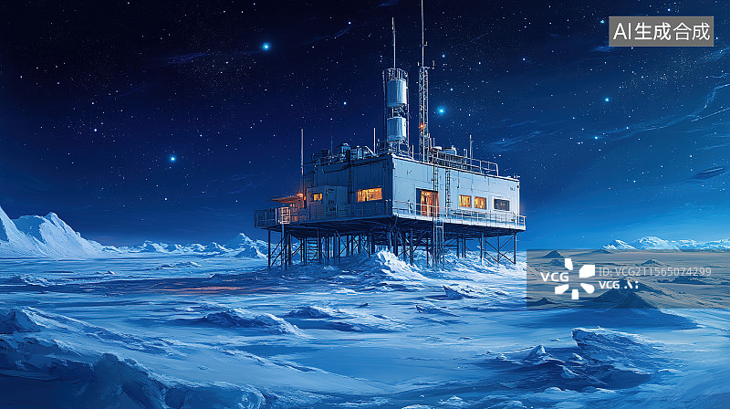 【AI数字艺术】冰天雪地的极地科考站图片素材