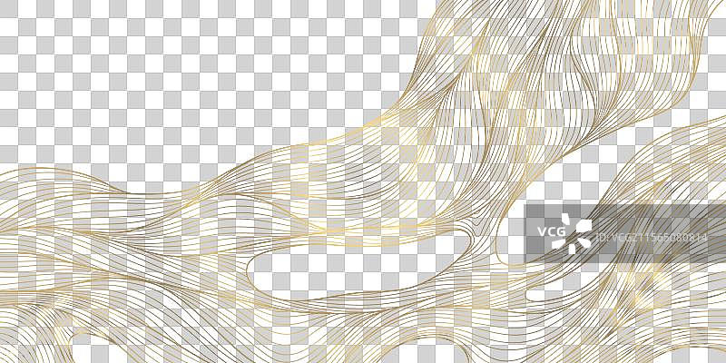 蓝色背景上的金色抽象波浪有机图案图片素材