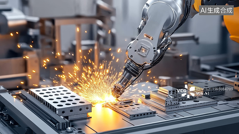 【AI数字艺术】机器人焊接金属部件图片素材