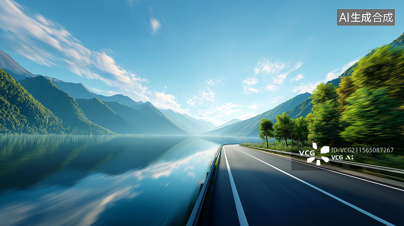 【AI数字艺术】汽车广告背景图——山间公路图片素材