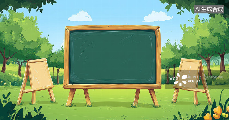 【AI数字艺术】校园黑板风景图图片素材