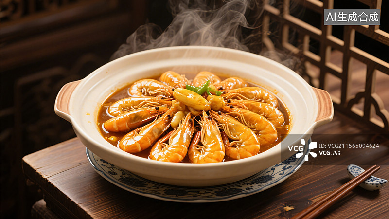 【AI数字艺术】热腾腾的油闷大虾美食瞬间图片素材