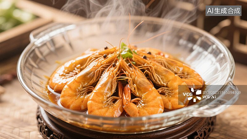 【AI数字艺术】金黄油闷大虾，美食佳肴图片素材