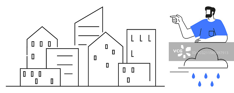 极简城市景观，男人指着云彩图片素材