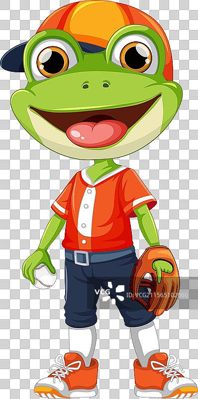 穿着棒球服的青蛙手里拿着一个球图片素材